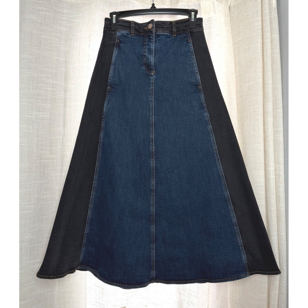 ME+EM Two-Tone Denim and Black Midi Skirt